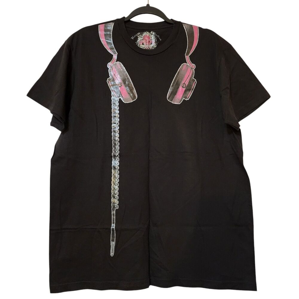 Royal Collection Mens Shirt Size L Black Pink Headphone Graphic Short Sleeve Tee
